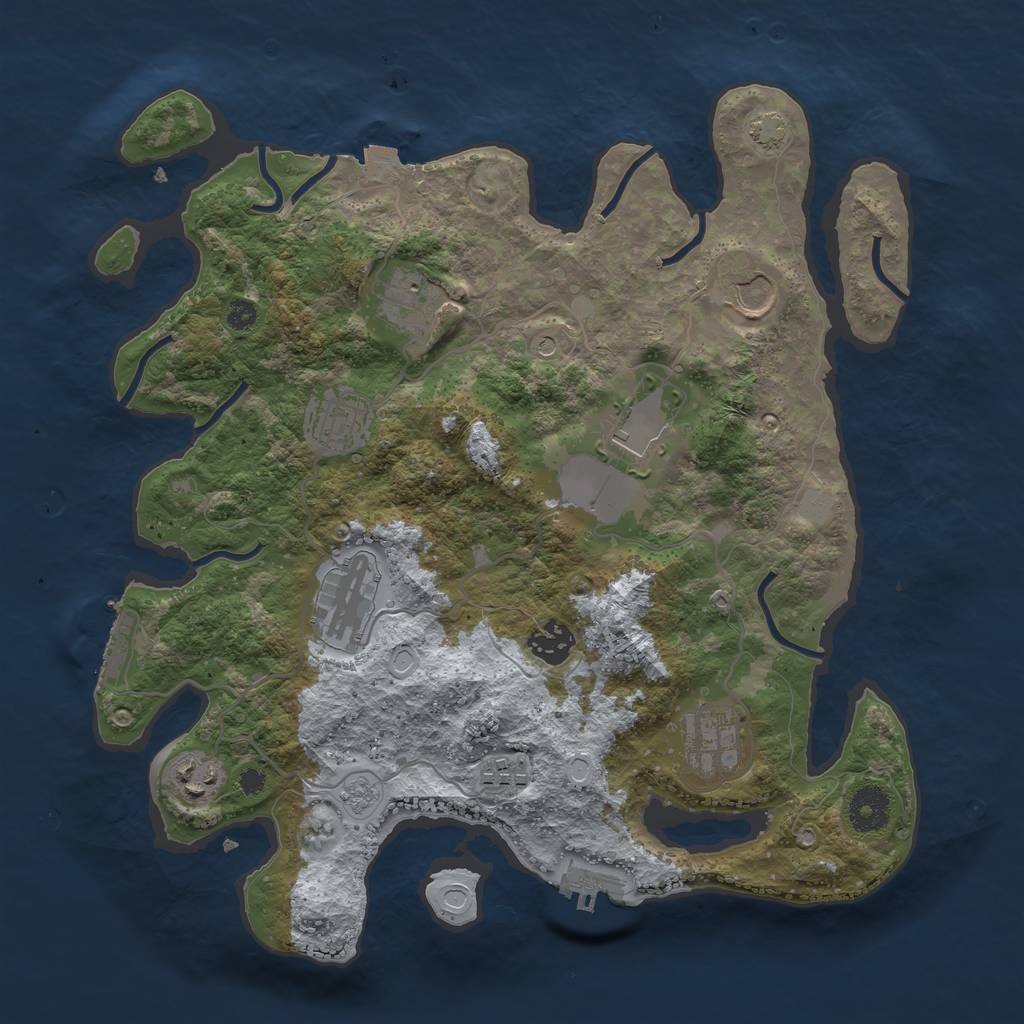 Rust Map: Procedural Map, Size: 3500, Seed: 2146399349, 17 Monuments