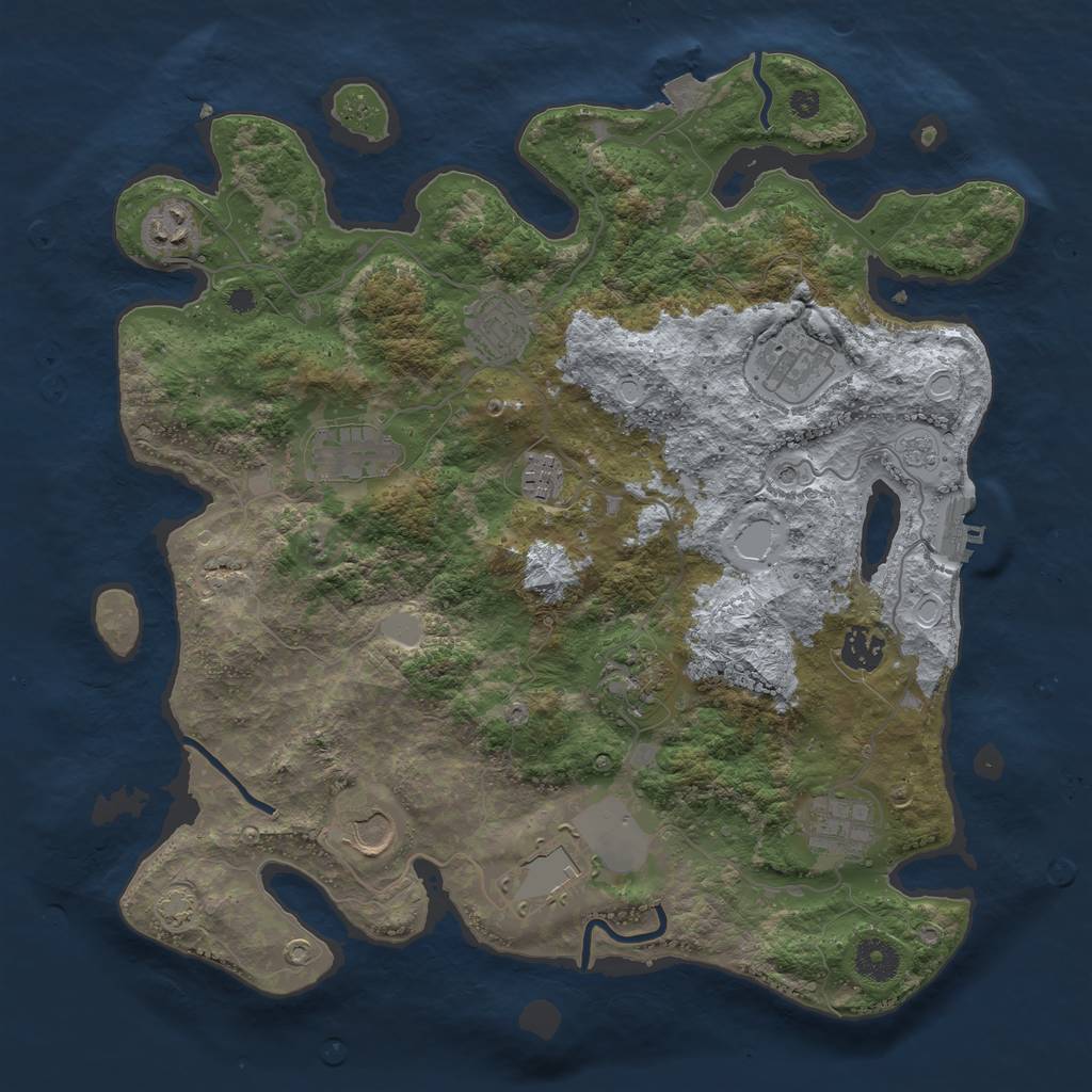 Rust Map: Procedural Map, Size: 3750, Seed: 69076783, 17 Monuments