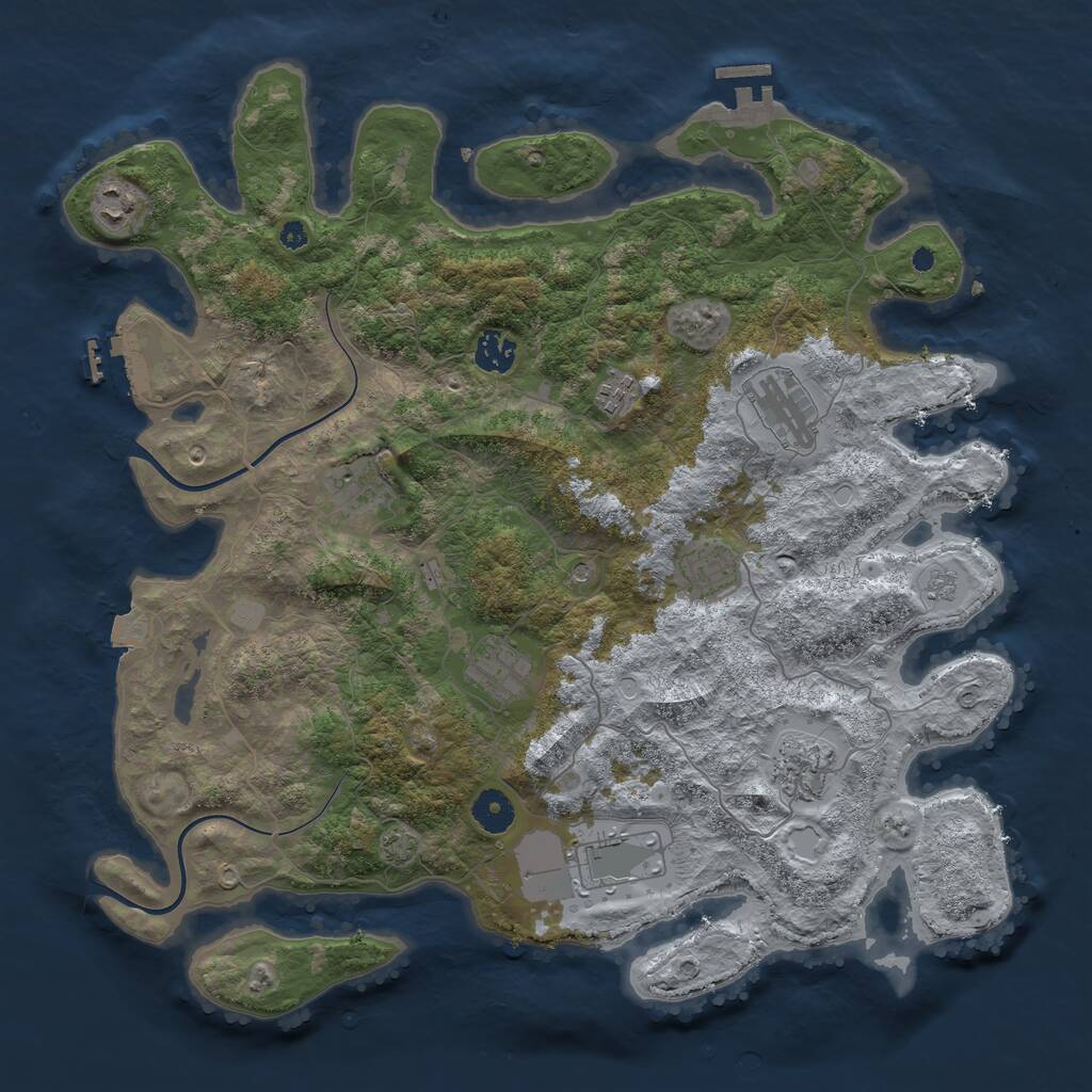 Rust Map: Procedural Map, Size: 3950, Seed: 54668156, 15 Monuments