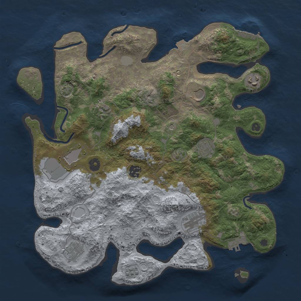 Rust Map: Procedural Map, Size: 3650, Seed: 76543210, 17 Monuments