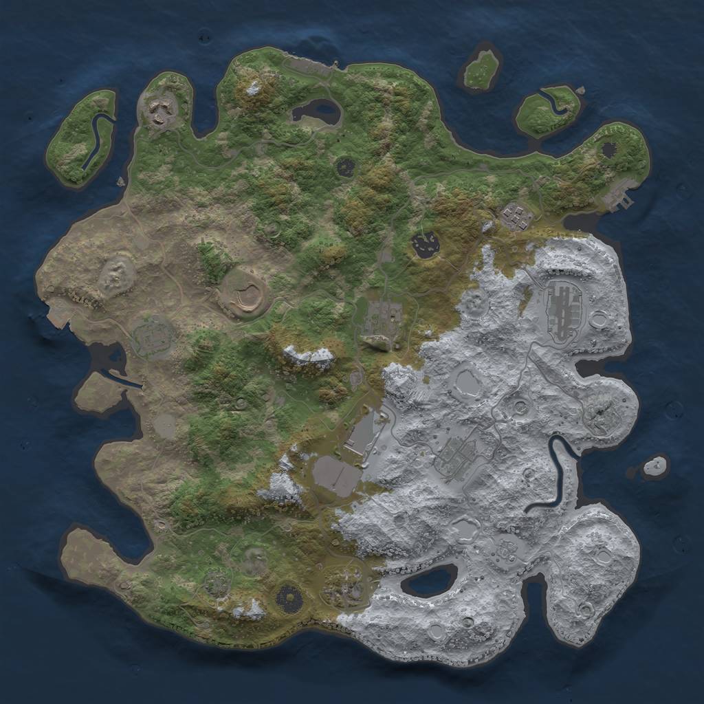 Rust Map: Procedural Map, Size: 3900, Seed: 3385927, 18 Monuments