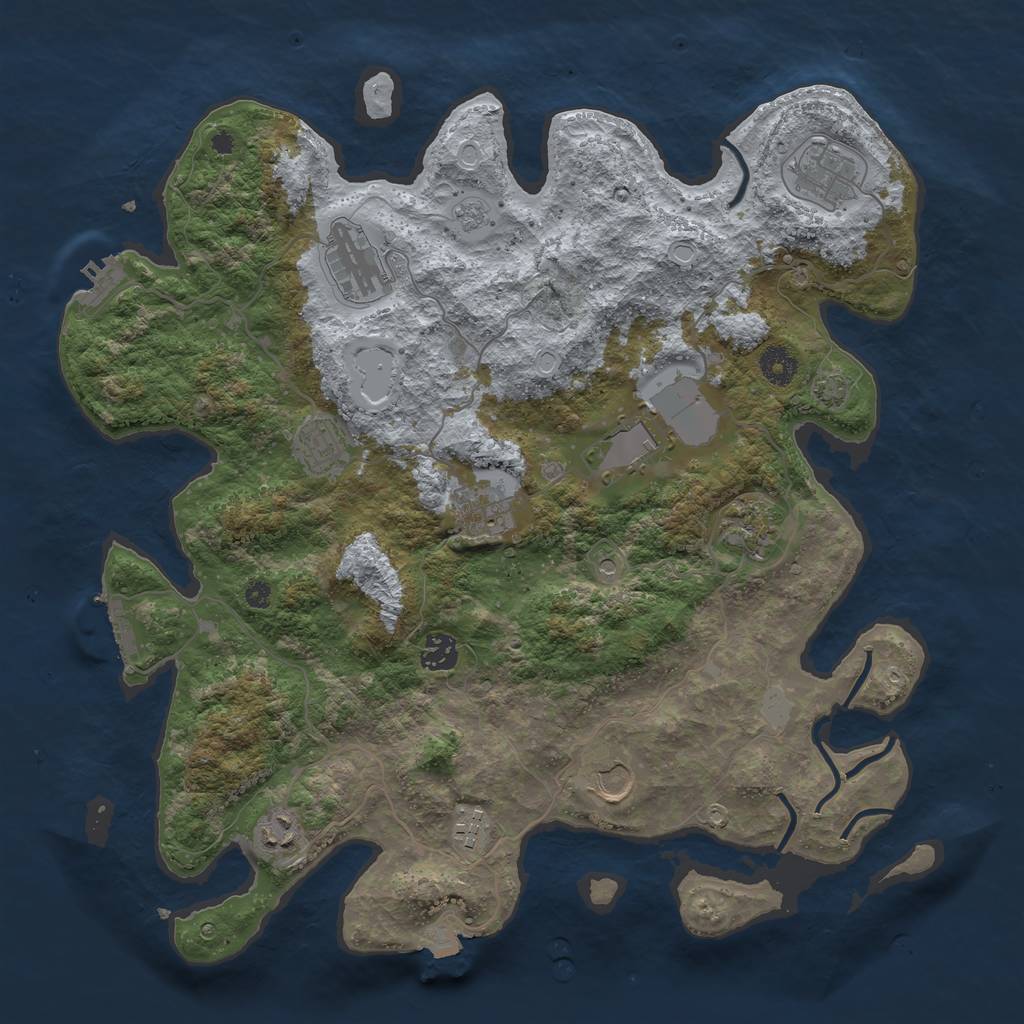 Rust Map: Procedural Map, Size: 3950, Seed: 23100975, 18 Monuments