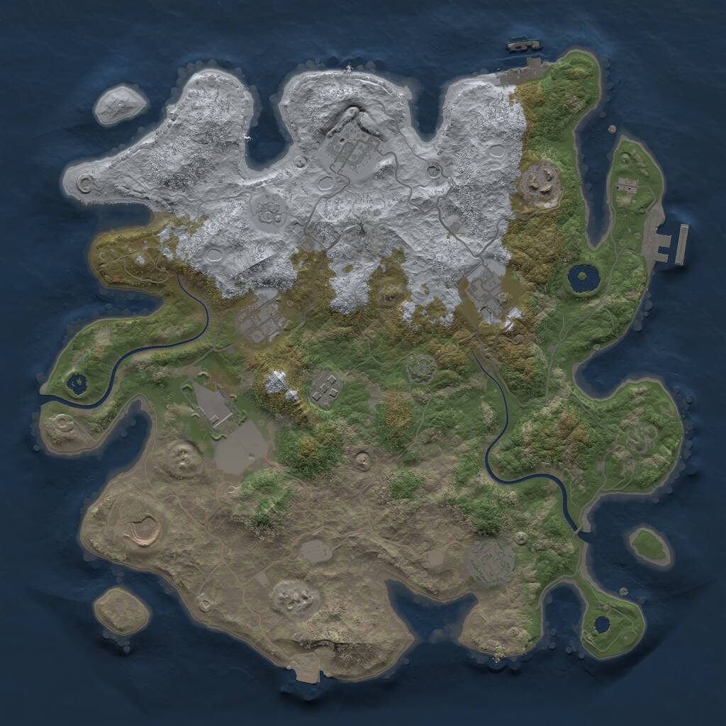 Rust Map: Procedural Map, Size: 3600, Seed: 4115707, 14 Monuments