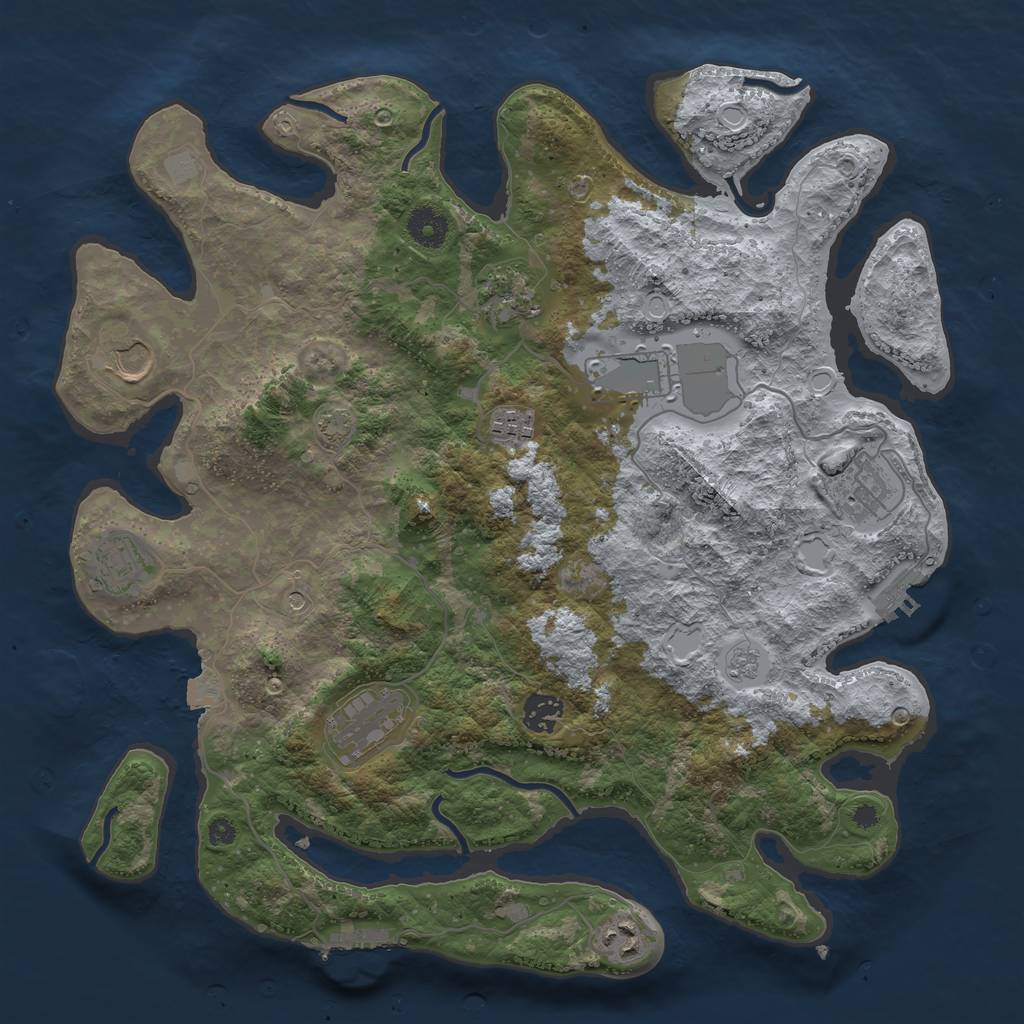 Rust Map: Procedural Map, Size: 3800, Seed: 90248469, 17 Monuments