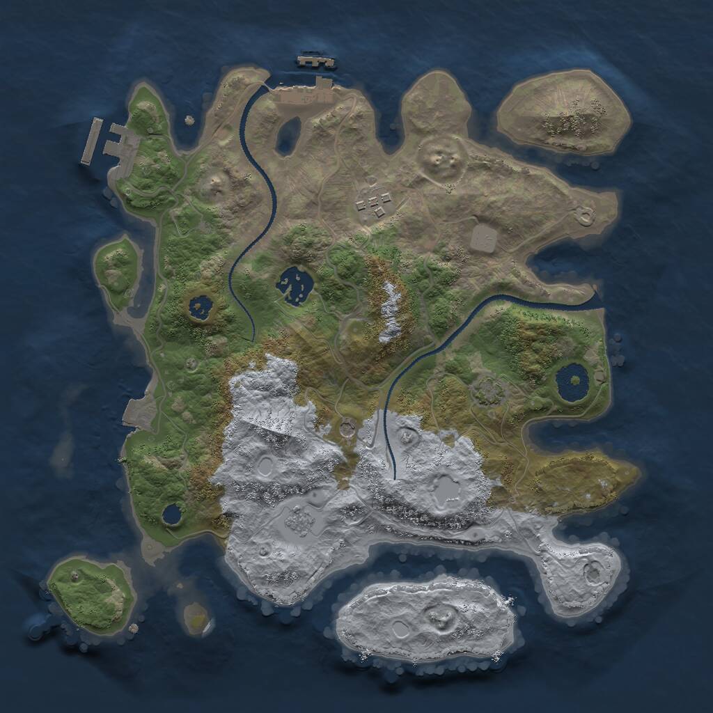 Rust Map: Procedural Map, Size: 3000, Seed: 1258274357, 8 Monuments