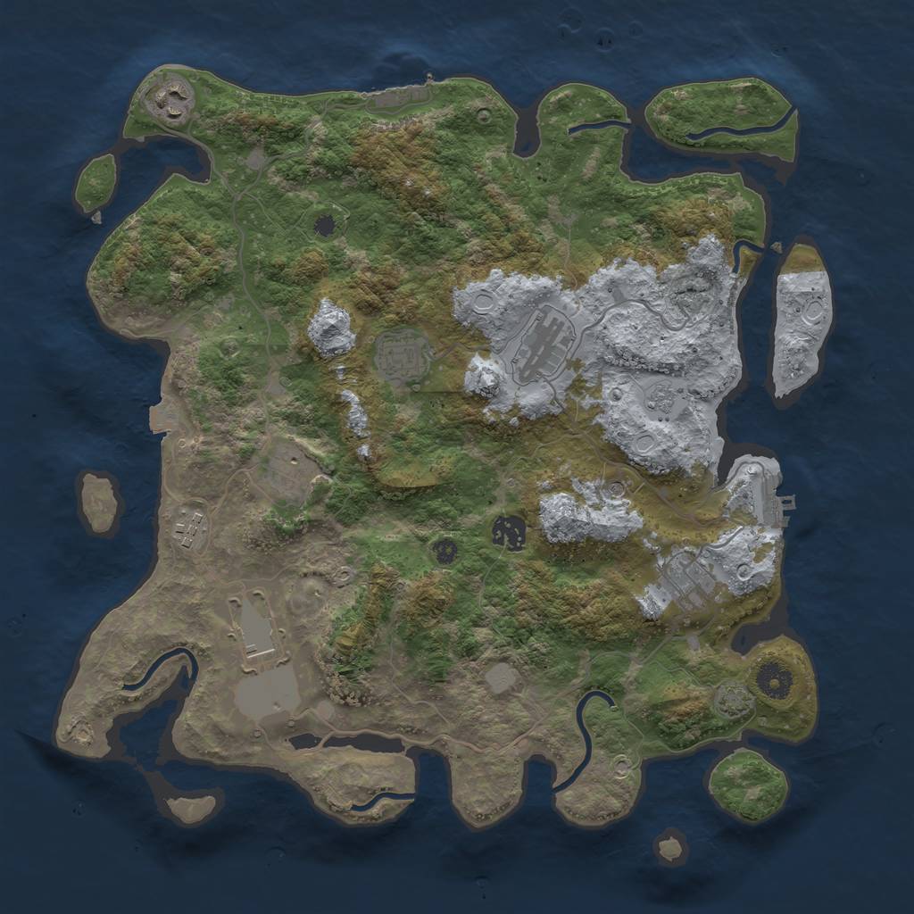 Rust Map: Procedural Map, Size: 3800, Seed: 43301388, 16 Monuments