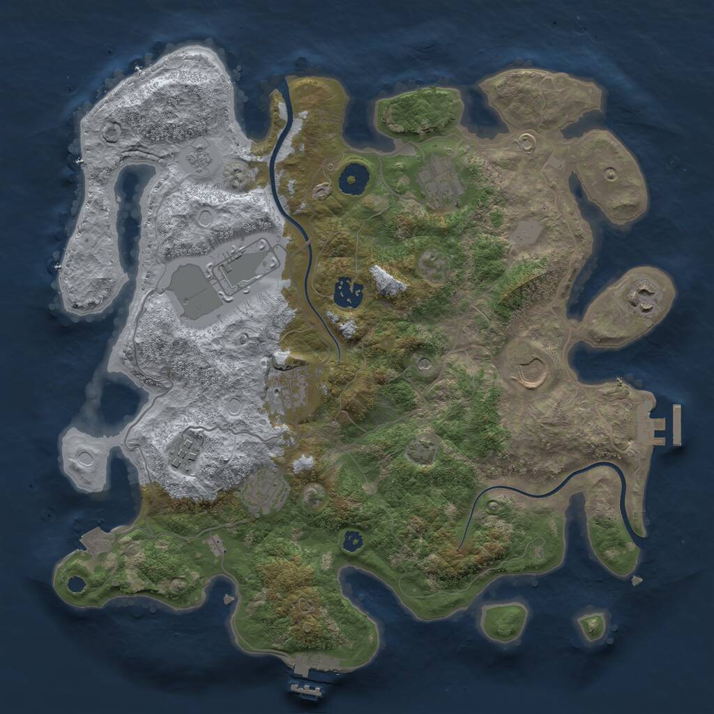 Rust Map: Procedural Map, Size: 3500, Seed: 1252796405, 14 Monuments