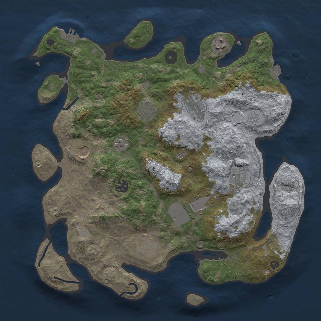 Rust Map: Procedural Map, Size: 3650, Seed: 52483552, 16 Monuments