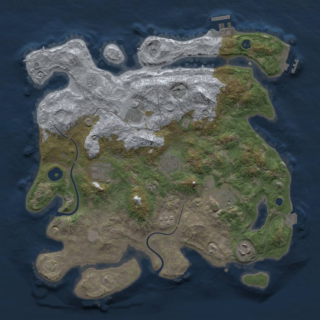 Rust Map: Procedural Map, Size: 3450, Seed: 93290350, 12 Monuments