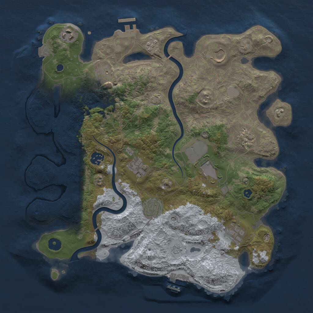 Rust Map: Procedural Map, Size: 3650, Seed: 58579094, 16 Monuments