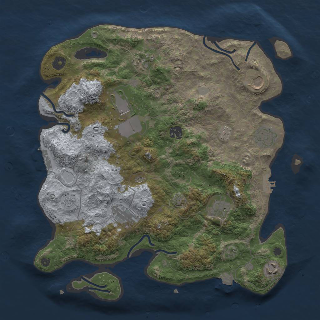Rust Map: Procedural Map, Size: 3600, Seed: 60143758, 17 Monuments