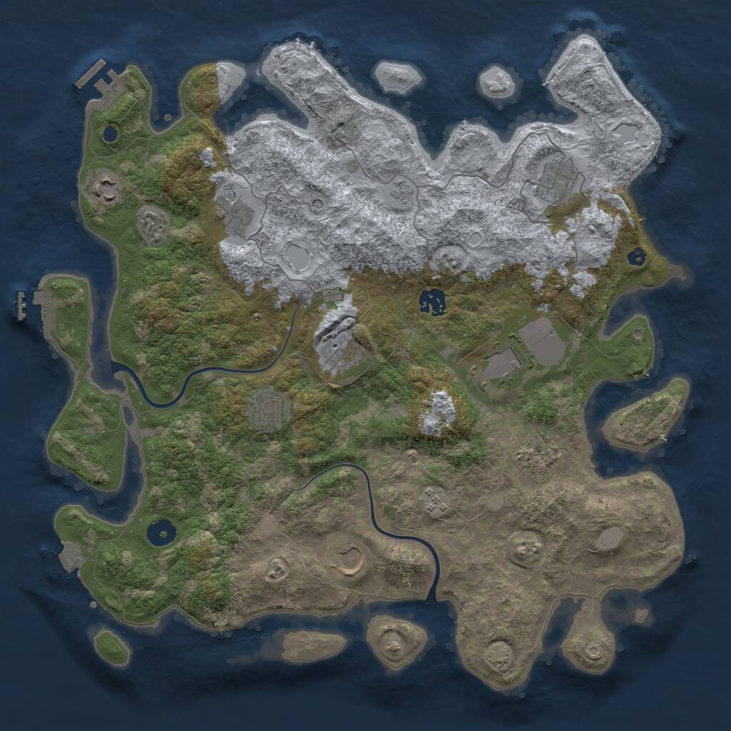 Rust Map: Procedural Map, Size: 3950, Seed: 22288993, 16 Monuments