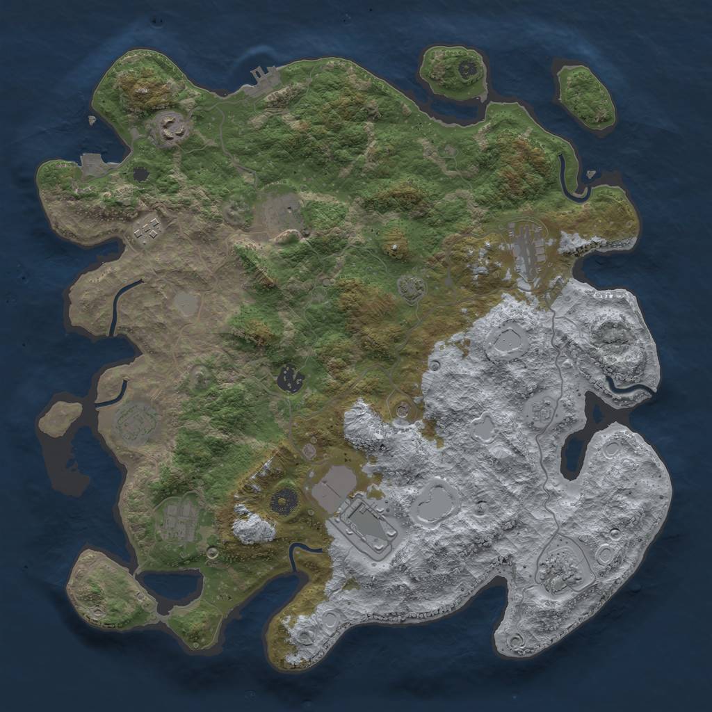 Rust Map: Procedural Map, Size: 3950, Seed: 65038133, 16 Monuments
