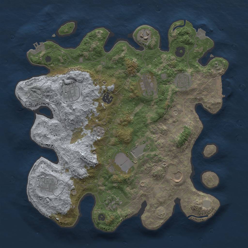 Rust Map: Procedural Map, Size: 3500, Seed: 2143953840, 18 Monuments
