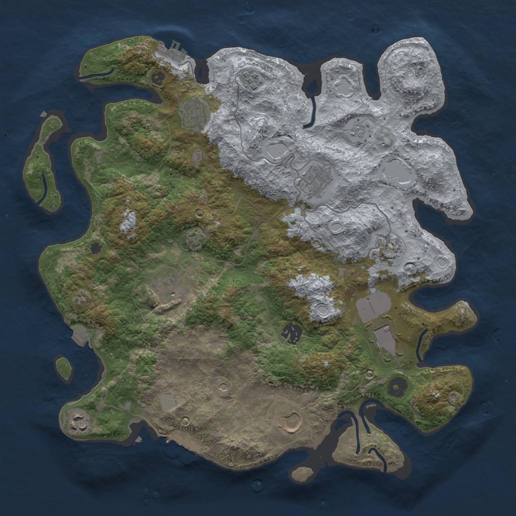 Rust Map: Procedural Map, Size: 3850, Seed: 63317109, 17 Monuments