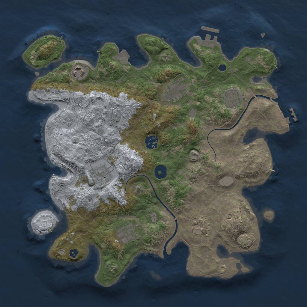Rust Map: Procedural Map, Size: 3450, Seed: 77198120, 13 Monuments