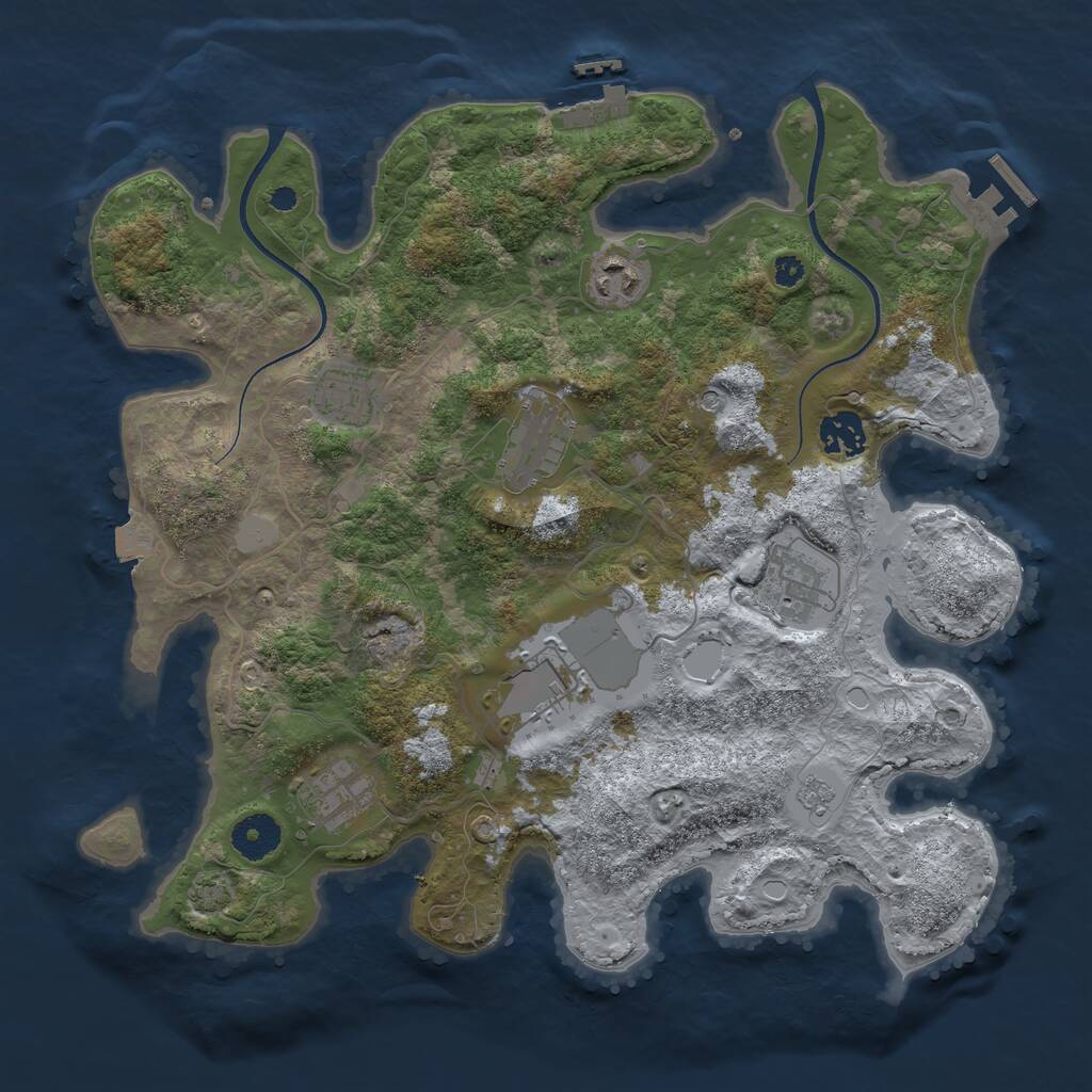 Rust Map: Procedural Map, Size: 3550, Seed: 33745385, 13 Monuments