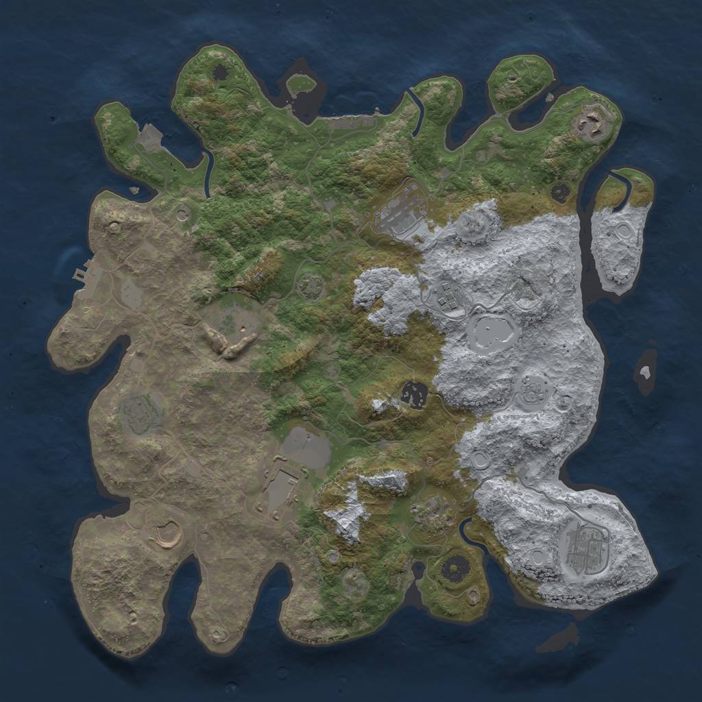 Rust Map: Procedural Map, Size: 3850, Seed: 83283171, 18 Monuments