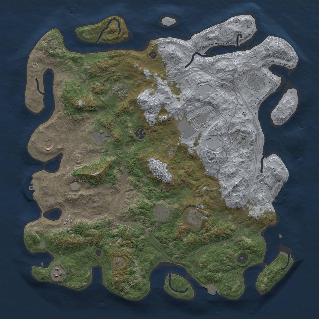 Rust Map: Procedural Map, Size: 4500, Seed: 1072539005, 18 Monuments
