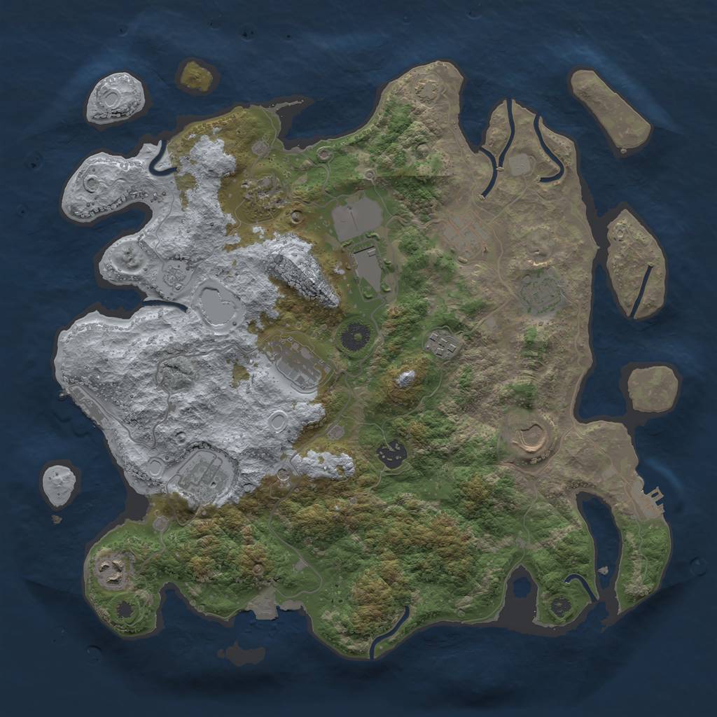 Rust Map: Procedural Map, Size: 3800, Seed: 548629, 18 Monuments