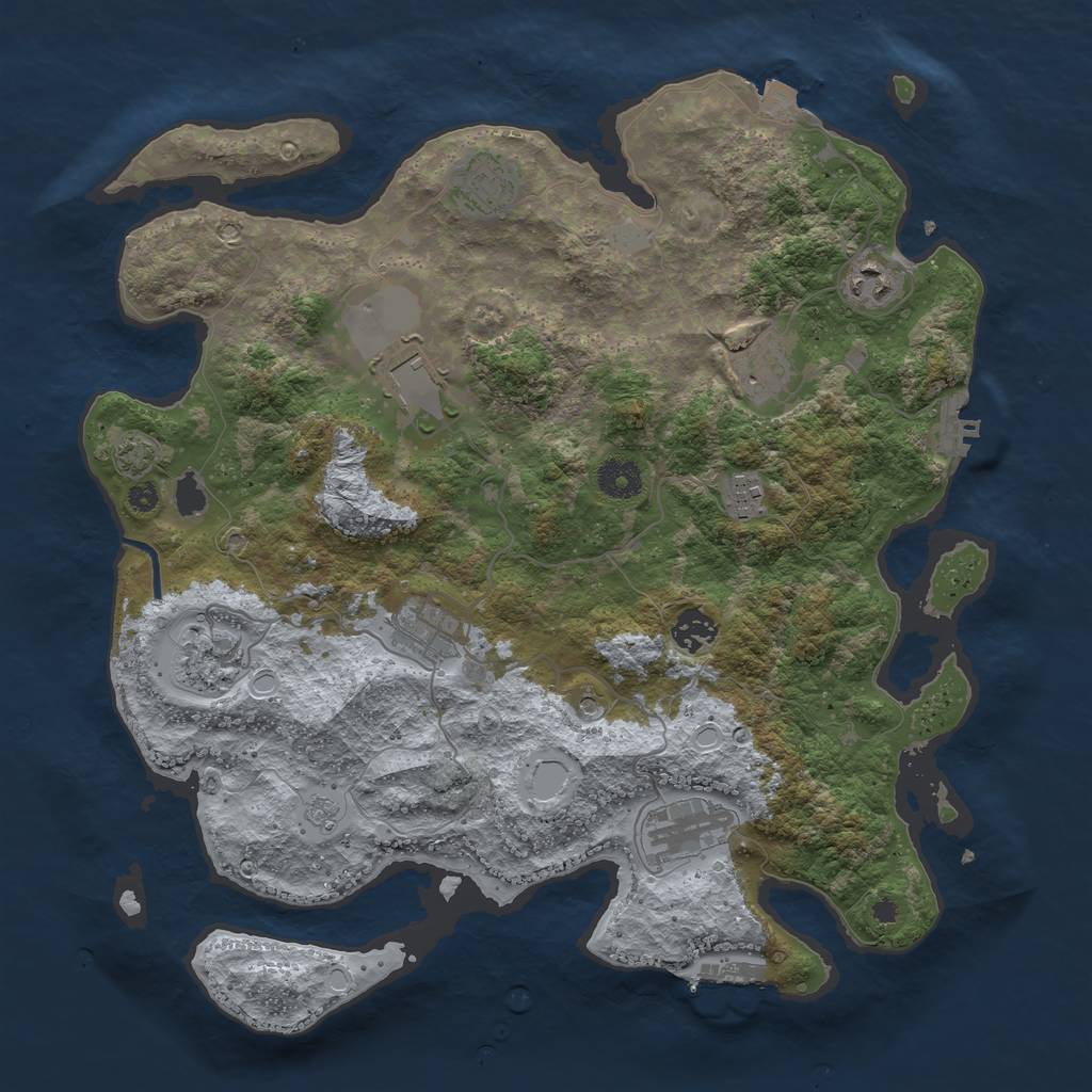 Rust Map: Procedural Map, Size: 3800, Seed: 45102870, 17 Monuments