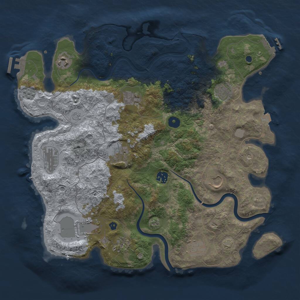 Rust Map: Procedural Map, Size: 3850, Seed: 77041861, 17 Monuments
