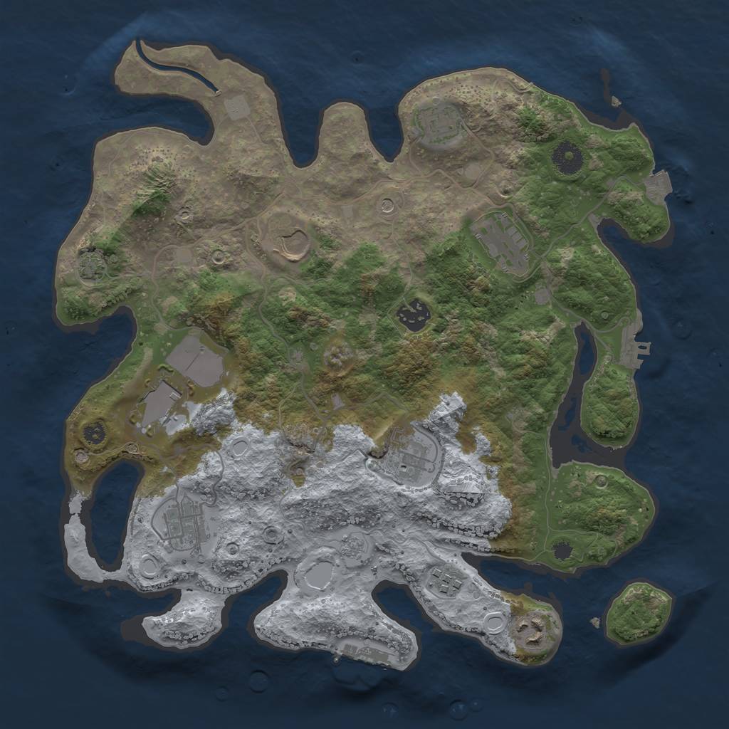 Rust Map: Procedural Map, Size: 3500, Seed: 44966847, 17 Monuments
