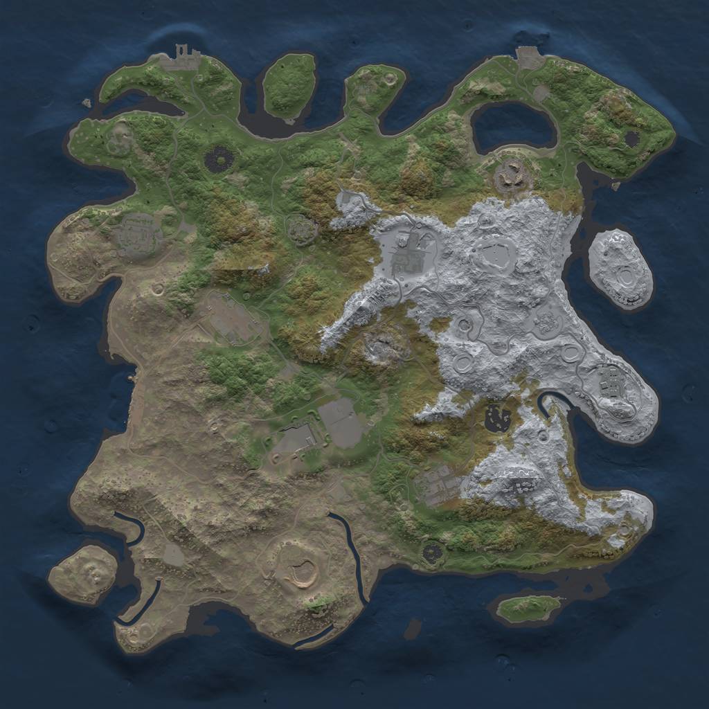 Rust Map: Procedural Map, Size: 3800, Seed: 38118037, 17 Monuments
