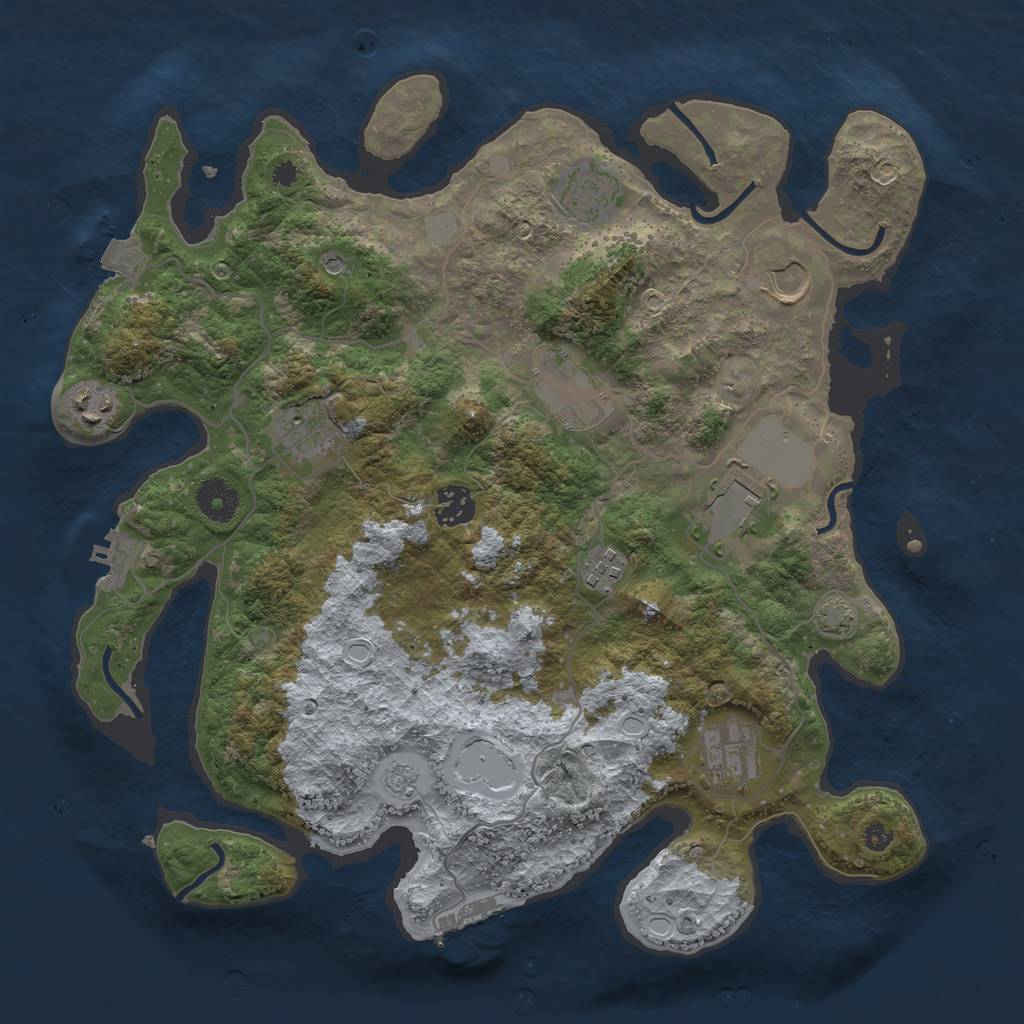 Rust Map: Procedural Map, Size: 3650, Seed: 55207453, 17 Monuments