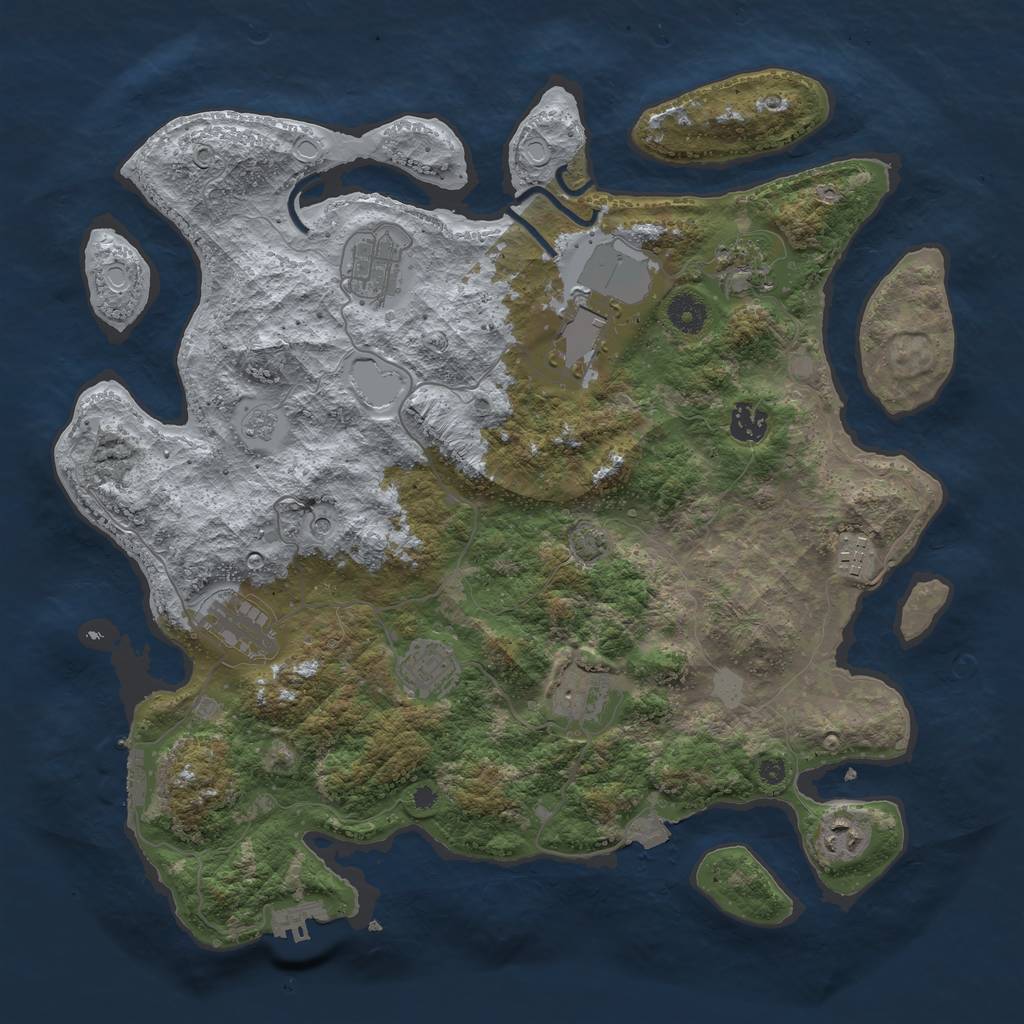 Rust Map: Procedural Map, Size: 3950, Seed: 38831803, 17 Monuments