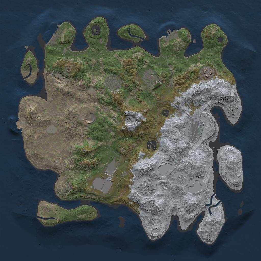 Rust Map: Procedural Map, Size: 3700, Seed: 64681999, 17 Monuments