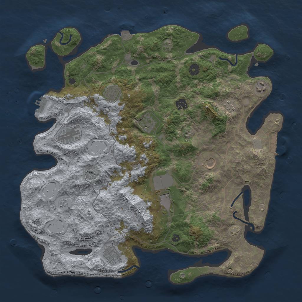 Rust Map: Procedural Map, Size: 4000, Seed: 4923294, 17 Monuments