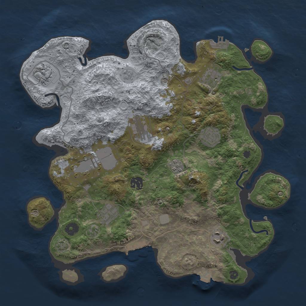 Rust Map: Procedural Map, Size: 3500, Seed: 69081497, 17 Monuments