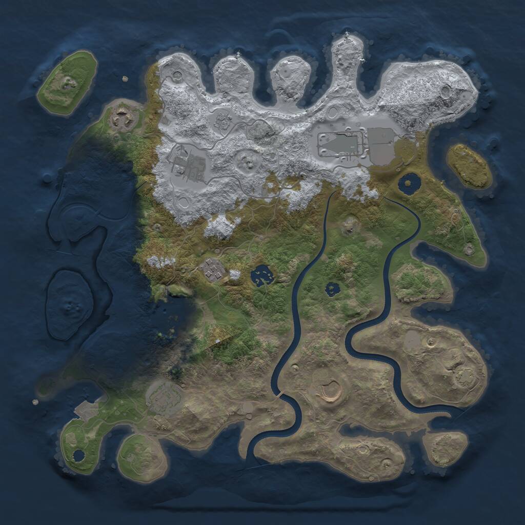 Rust Map: Procedural Map, Size: 3600, Seed: 64716091, 12 Monuments