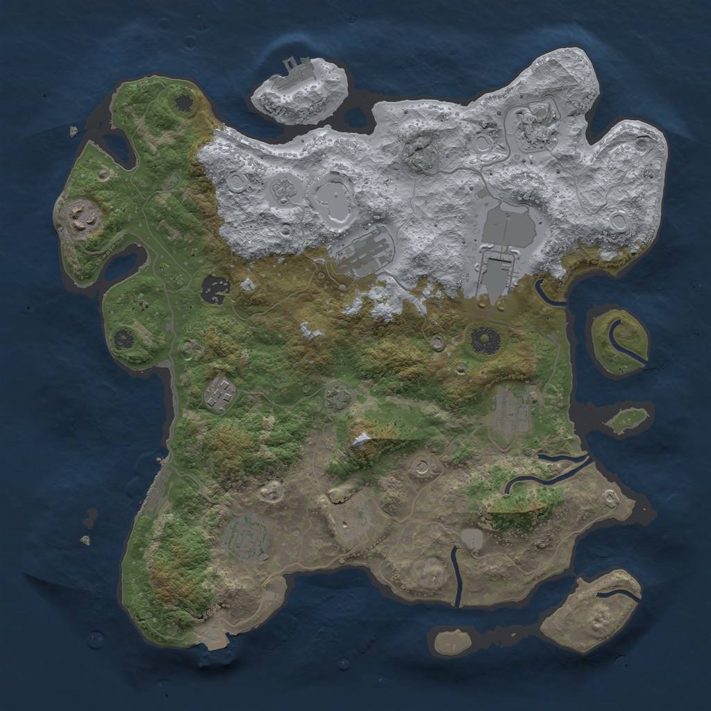 Rust Map: Procedural Map, Size: 3650, Seed: 65976407, 17 Monuments