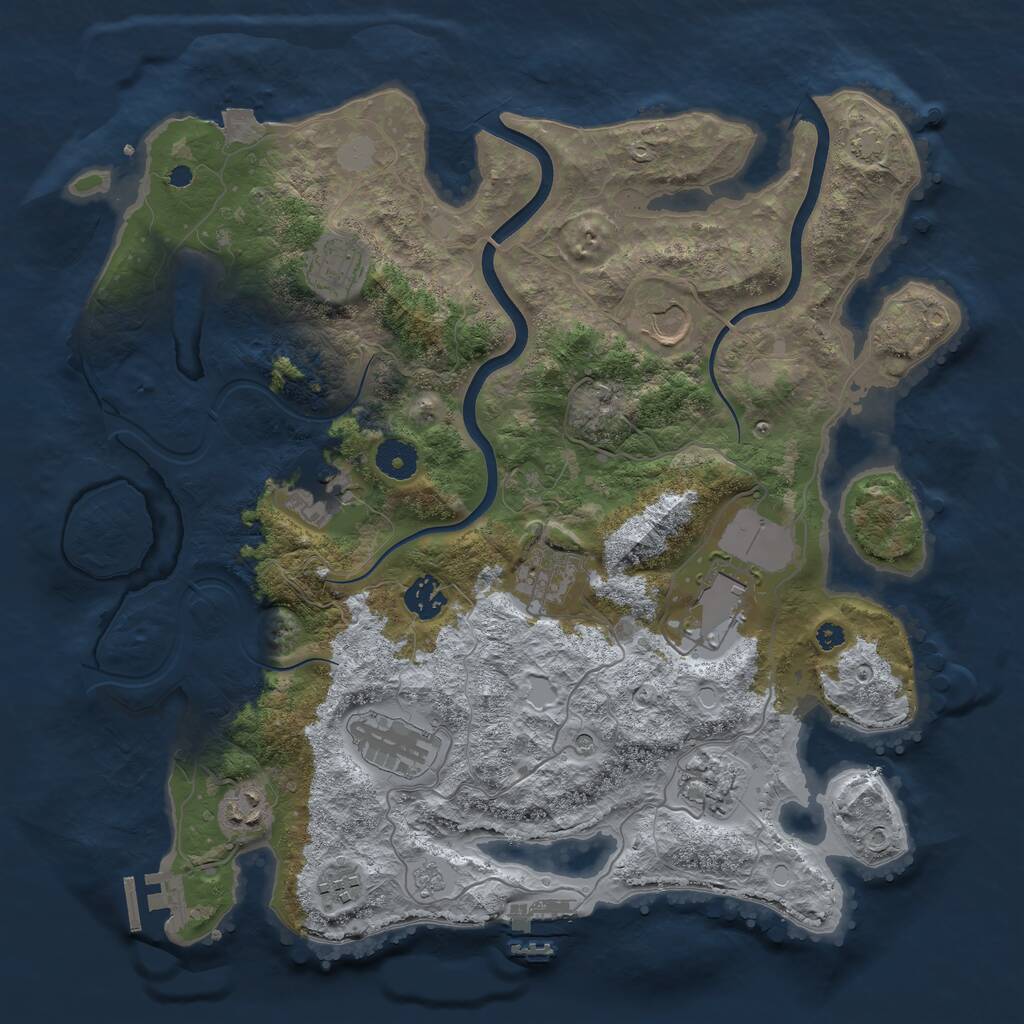 Rust Map: Procedural Map, Size: 3750, Seed: 48214474, 16 Monuments