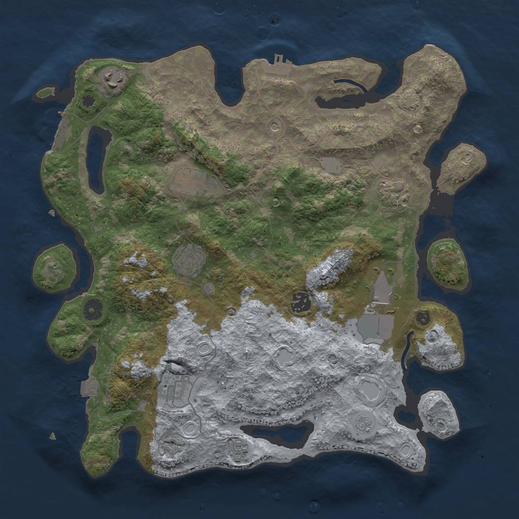 Rust Map: Procedural Map, Size: 3750, Seed: 48214474, 16 Monuments
