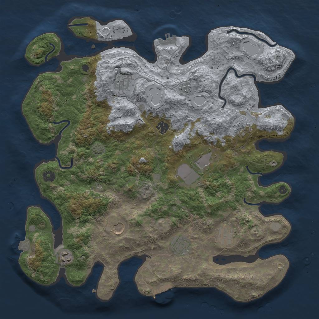 Rust Map: Procedural Map, Size: 3950, Seed: 33174707, 17 Monuments