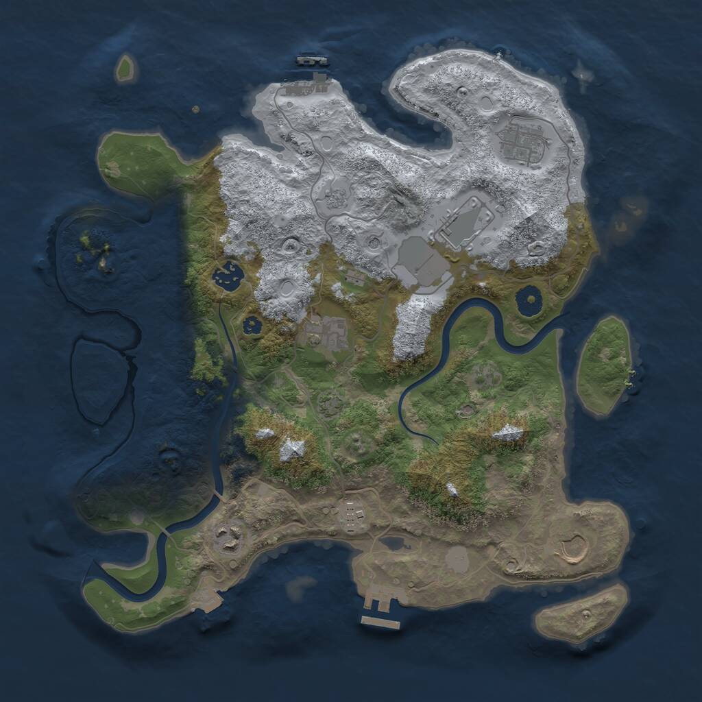 Rust Map: Procedural Map, Size: 3650, Seed: 2133672602, 13 Monuments