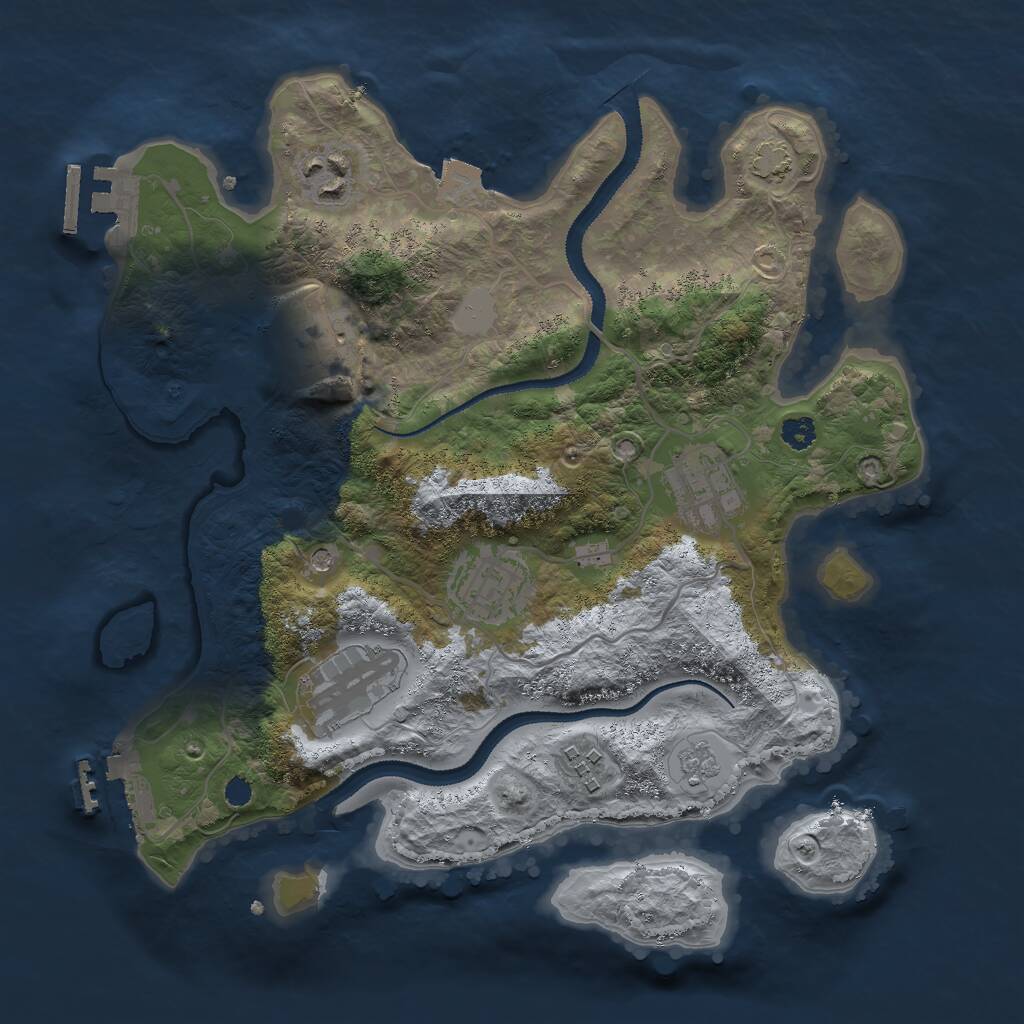 Rust Map: Procedural Map, Size: 3000, Seed: 2072830136, 12 Monuments