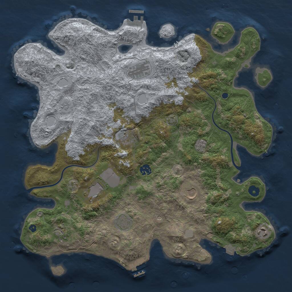 Rust Map: Procedural Map, Size: 3950, Seed: 33220516, 15 Monuments