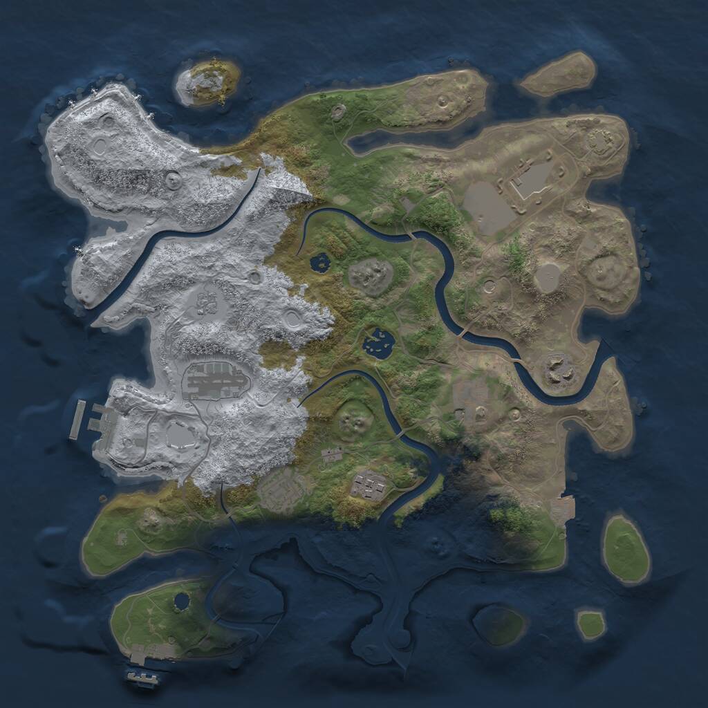 Rust Map: Procedural Map, Size: 3550, Seed: 75865845, 13 Monuments