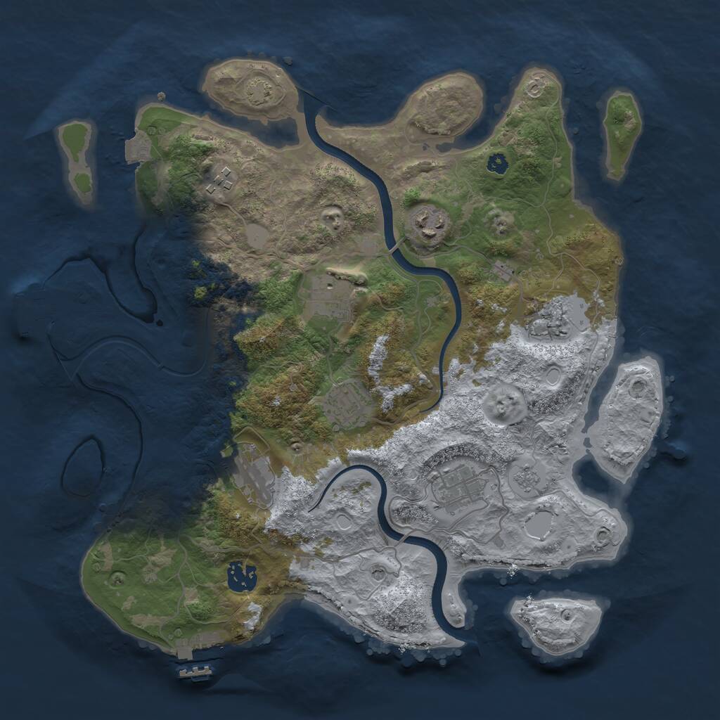 Rust Map: Procedural Map, Size: 3450, Seed: 47116580, 14 Monuments