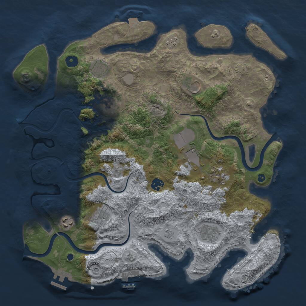 Rust Map: Procedural Map, Size: 3800, Seed: 39993250, 16 Monuments