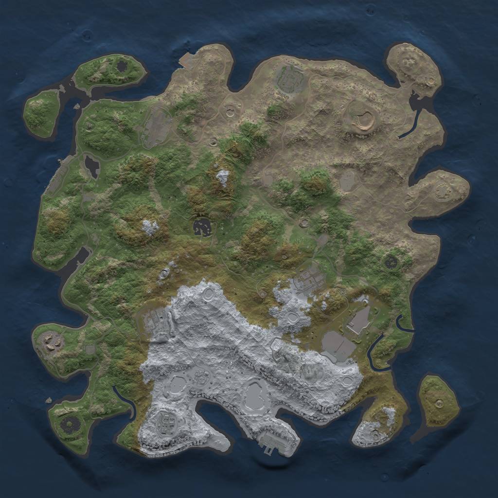 Rust Map: Procedural Map, Size: 3950, Seed: 72433537, 17 Monuments
