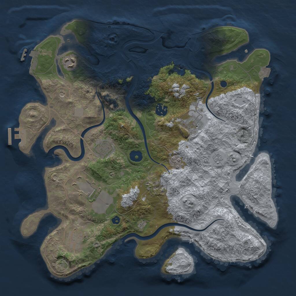 Rust Map: Procedural Map, Size: 3550, Seed: 57733544, 14 Monuments