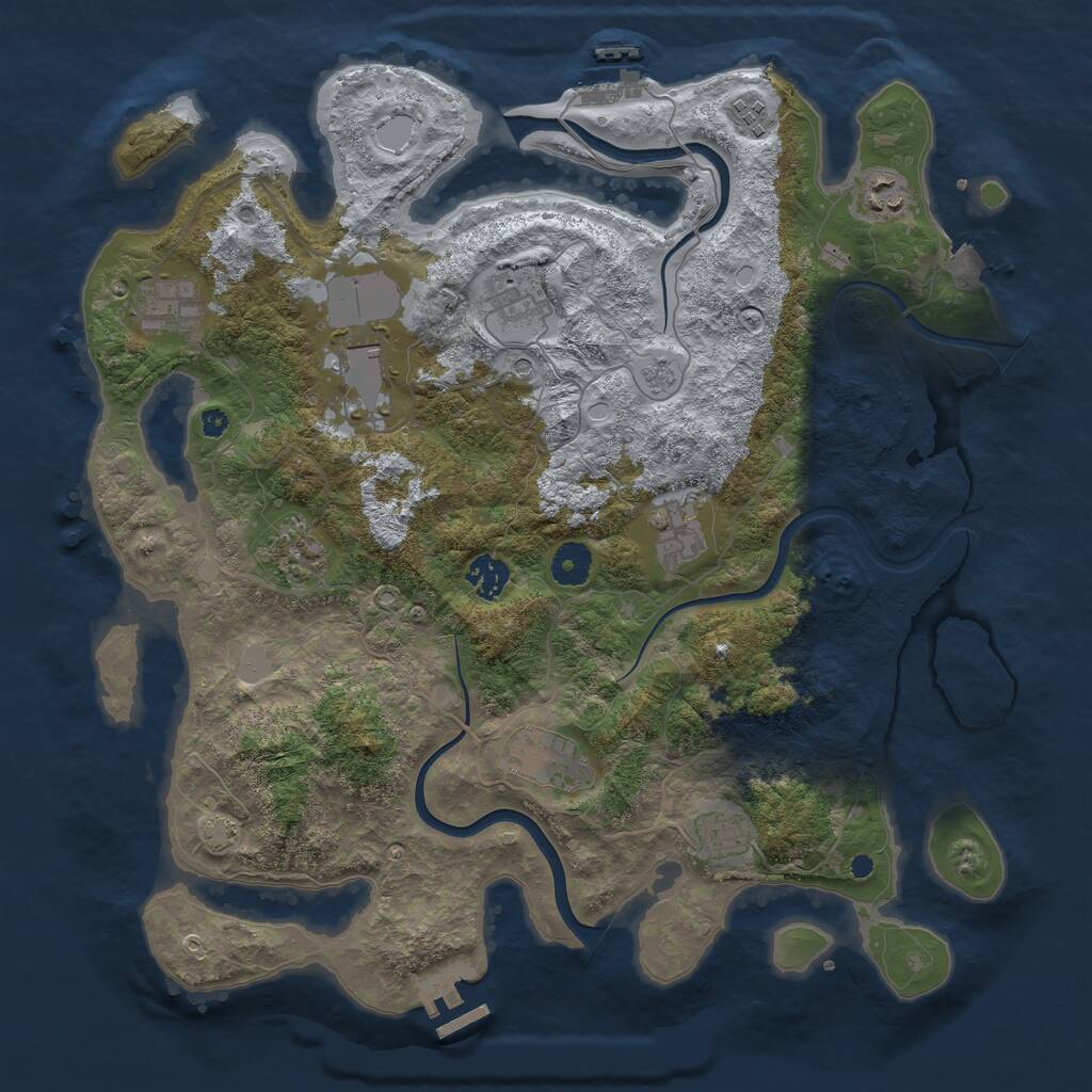 Rust Map: Procedural Map, Size: 3900, Seed: 38291279, 16 Monuments