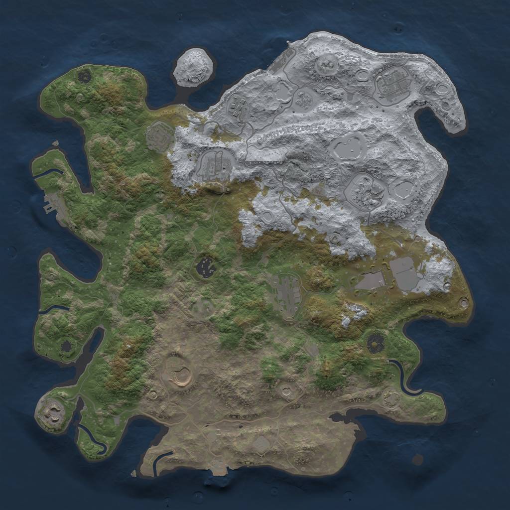 Rust Map: Procedural Map, Size: 3950, Seed: 60342386, 18 Monuments