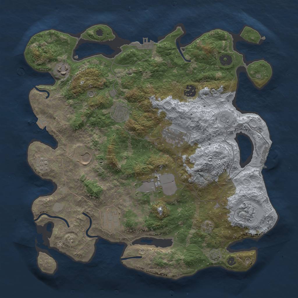 Rust Map: Procedural Map, Size: 3650, Seed: 52409575, 17 Monuments