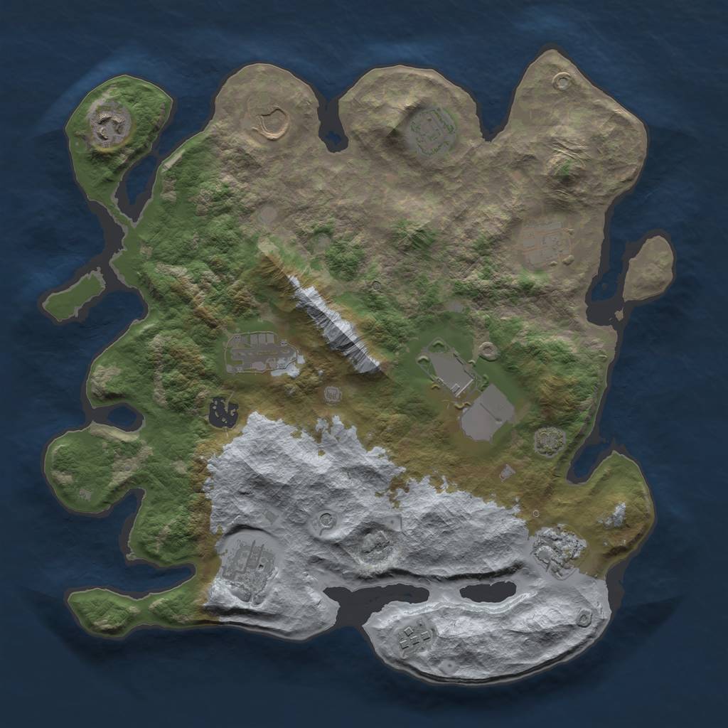 Rust Map: Barren, Size: 3500, Seed: 1254618434, 14 Monuments